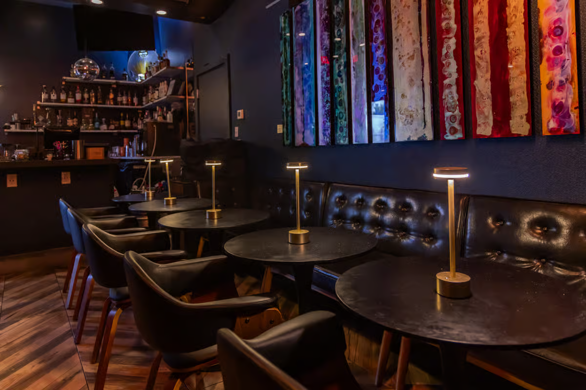 Main dining room with mural and mezzanine